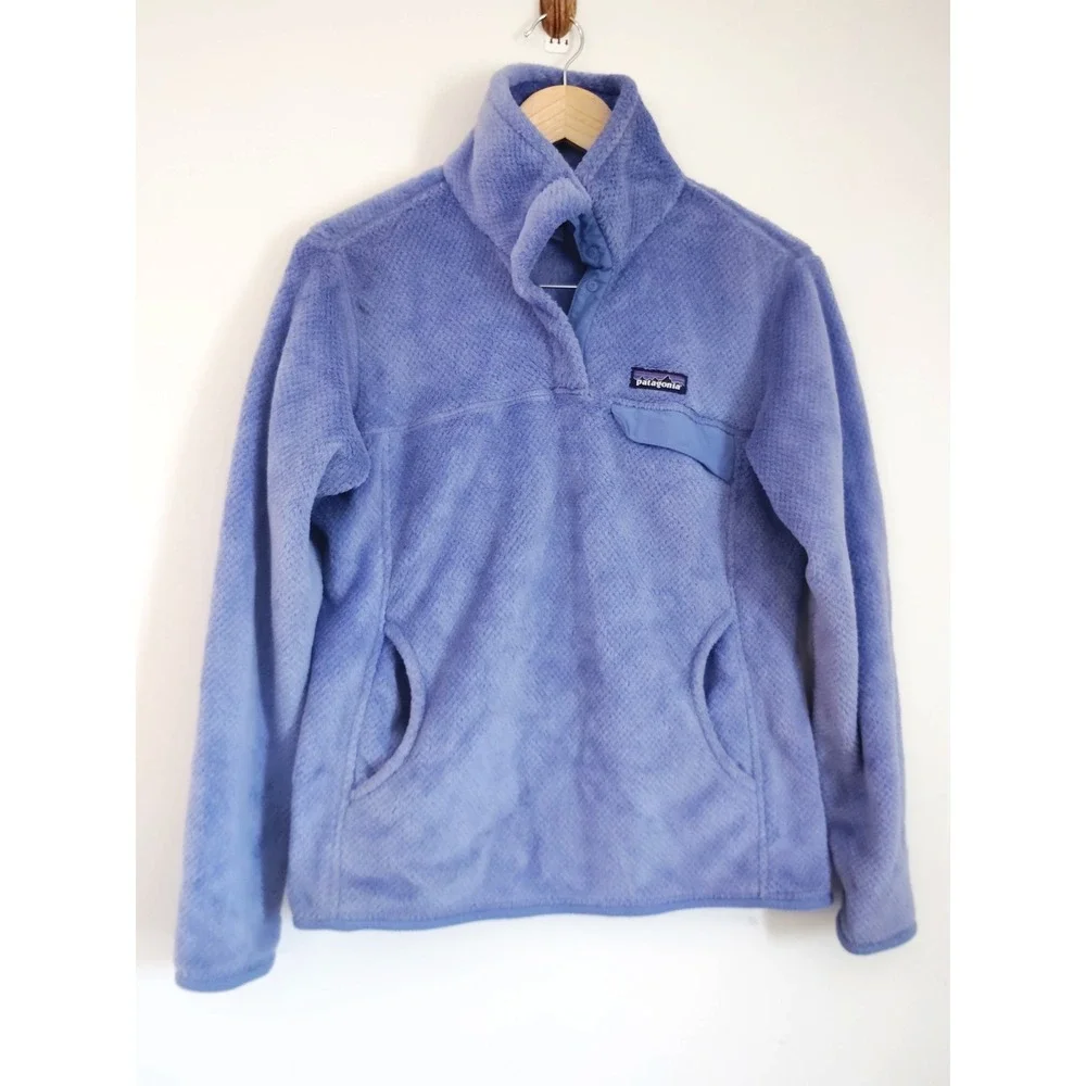 Patagonia Women M Re-Tool Snap-T Fleece Pullover Purple High Pile Western Biker - Picture 7 of 12